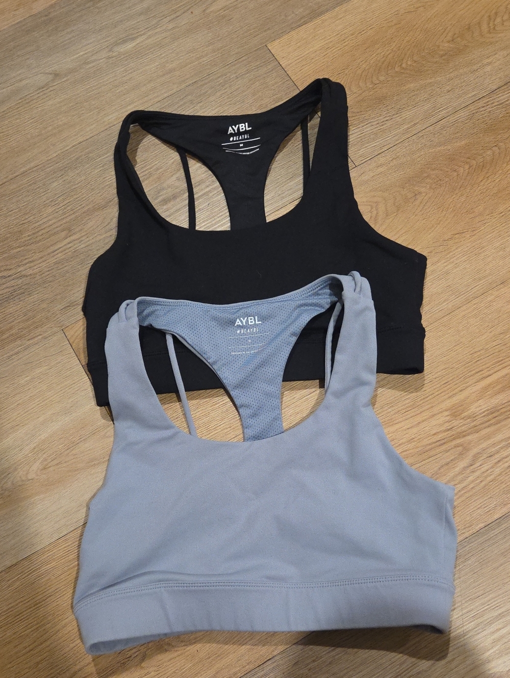AYBL Dual-Pack Racerback Sports Bras in Black and Light Gray